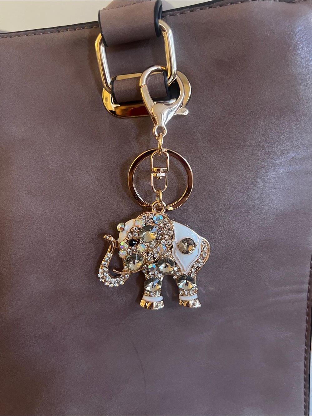 Bag Charm Elephant Keychain with Gold and Crystal Accents